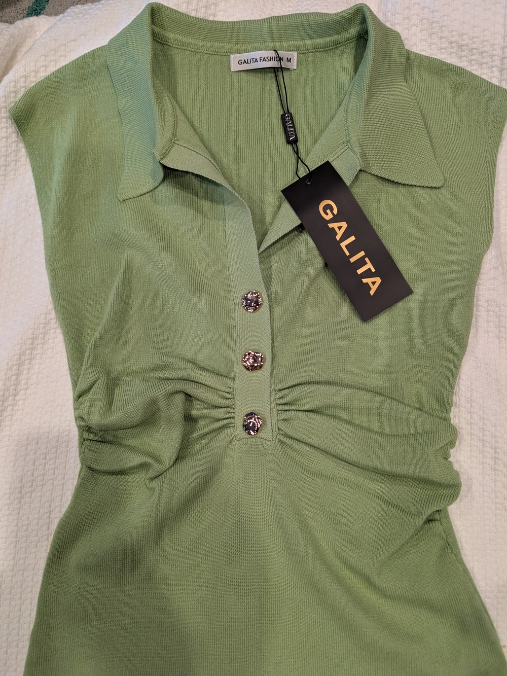Galita Light Green Sleeveless Maxi Dress with Ruched Front and Gold Buttons